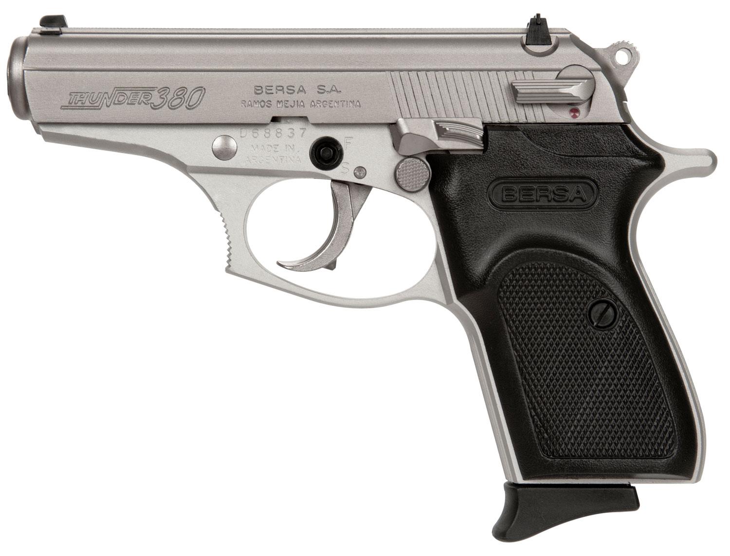 Buy Bersa Thunder 380 Standard Pistol T380NKL8, 380 ACP, 3.5", Black Checkered Grips, Nickel Finish, 8 Rds Online » Bersa Guns